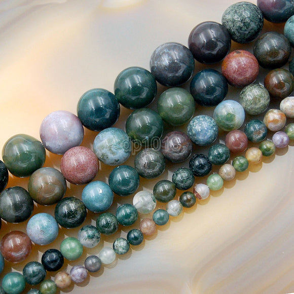 Natural Indian Agate Round Loose Beads on a 15.5