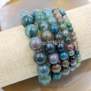 Natural Indian Agate Gemstone Beads Stretch Bracelet Healing Reiki