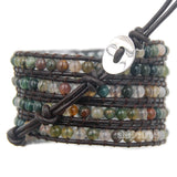 Colorful Hand Made Mixed Crystal and Gemstones Beads 5 Wrap Leather Bracelet