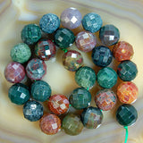 Faceted Natural Indian Agate Gemstone Round Loose Beads on a 15.5" Strand