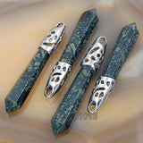 Natural Gemstones Long Hexagonal Pointed Reiki Chakra Healing Silver Plated Pendant