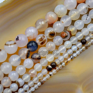 Faceted Natural Landscape Agate Gemstone Round Loose Beads on a 15.5" Strand