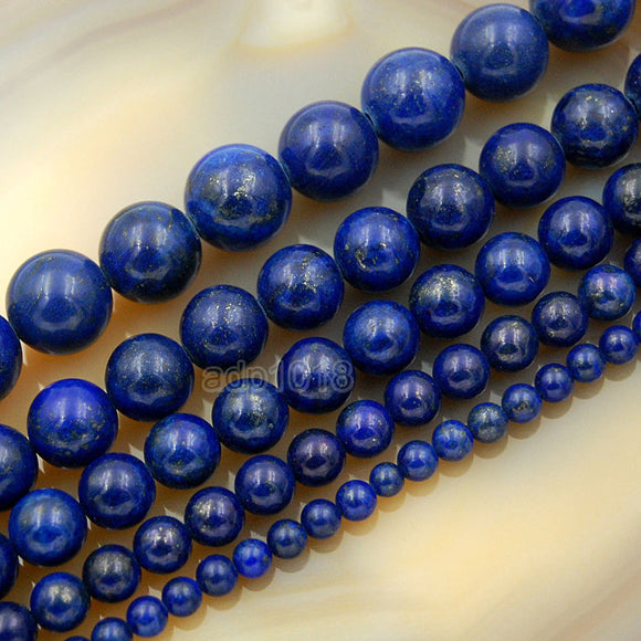 Natural Color & Color Enhanced Lapis Lazuli Round Loose Beads on a 15.5