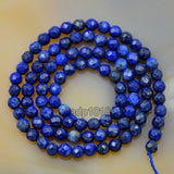 Faceted Natural Lapis Lazuli Gemstone Round Loose Beads on a 15.5" Strand