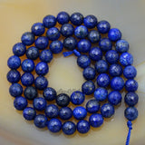 Faceted Natural Lapis Lazuli Gemstone Round Loose Beads on a 15.5" Strand