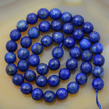 Faceted Natural Lapis Lazuli Gemstone Round Loose Beads on a 15.5" Strand