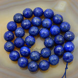 Faceted Natural Lapis Lazuli Gemstone Round Loose Beads on a 15.5" Strand