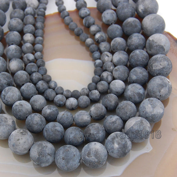 Matte Natural Larvikite Labradorite Gemstone Round Loose Beads on a 15.5