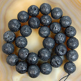 Natural Black Volcanic Lava Stone Round Loose Beads on a 15.5" Strand