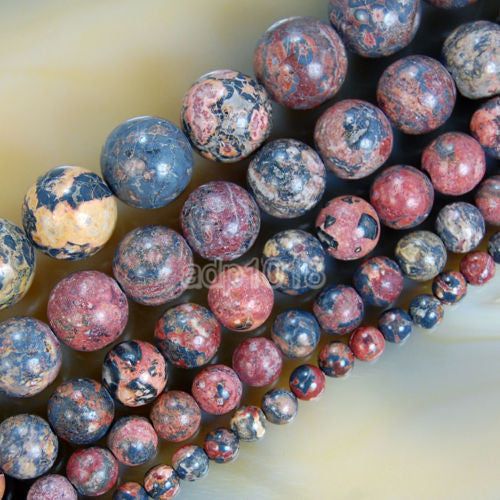 Natural Leopard Fur Jasper Gemstone Round Loose Beads on a 15.5