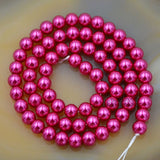 Czech Light Fuchsia Satin Luster Glass Pearl Round Beads on a 15.5" Strand