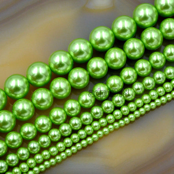 Czech Light Green Satin Luster Glass Pearl Round Beads on a 15.5
