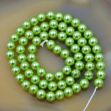 Czech Light Green Satin Luster Glass Pearl Round Beads on a 15.5" Strand