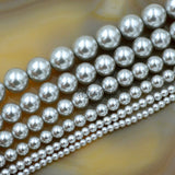 Czech Light Grey Satin Luster Glass Pearl Round Beads on a 15.5" Strand