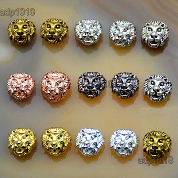 Animal Head Lion Solid Metal Finding Connector Spacer Charm Beads 10 Pcs