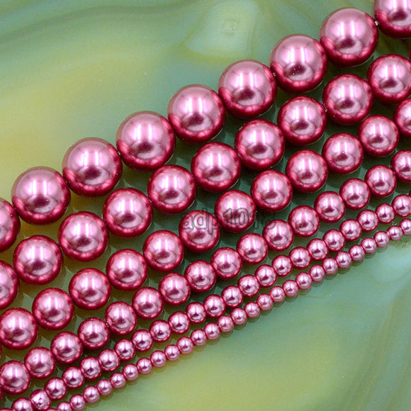 Czech Magenta Satin Luster Glass Pearl Round Beads on a 15.5