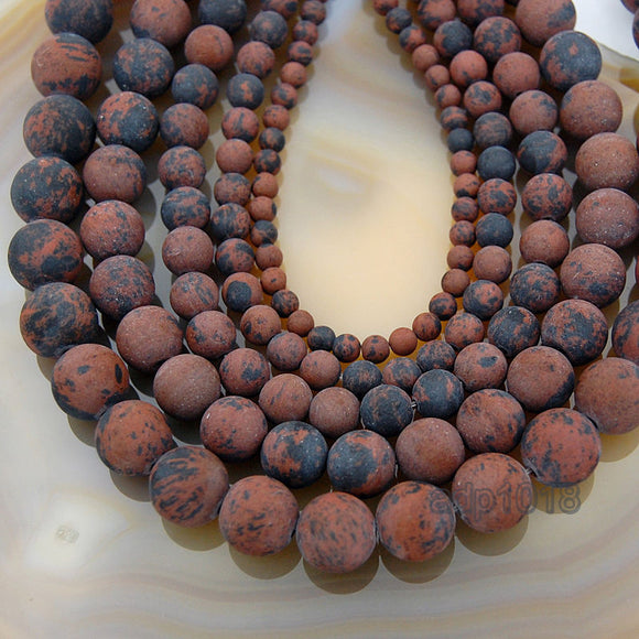 Matte Natural Mahogany Obsidian Gemstone Round Loose Beads on a 15.5