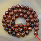 Faceted Natural Mahogany Obsidian Gemstone Round Loose Beads on a 15.5" Strand