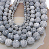 Matte Natural Map Jasper Gemstone Round Loose Beads on a 15.5" Strand