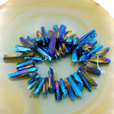 Titanium Coated Natural Quartz Crystal Druzy Freeform Stick Pointed Beads 8"