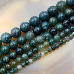 Natural Moss Agate Round Loose Beads on a 15.5" Strand