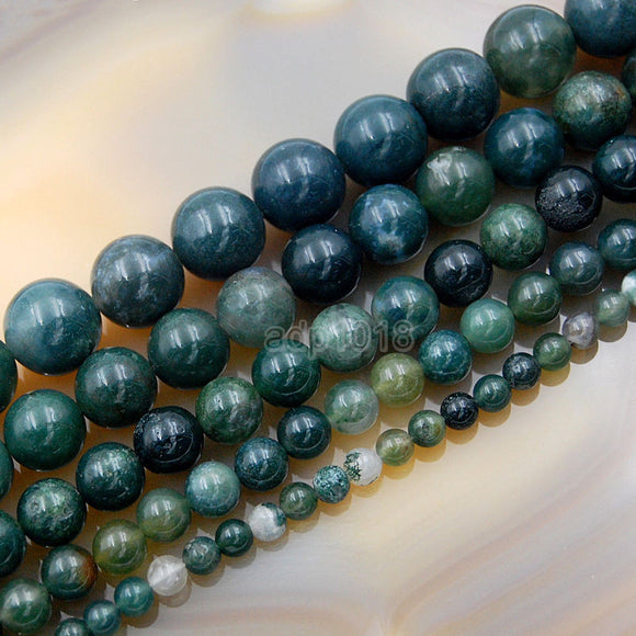 Natural Moss Agate Round Loose Beads on a 15.5