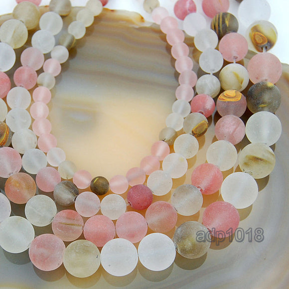 Matte Natural Colorful Volcano Cherry Quartz Gemstone Round Loose Beads on a 15.5
