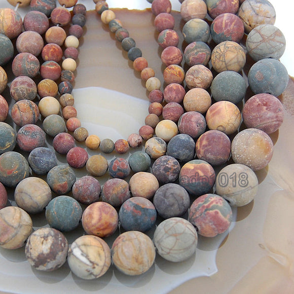 Matte Natural Picasso Jasper Gemstone Round Loose Beads on a 15.5
