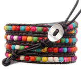 Colorful Hand Made Mixed Crystal and Gemstones Beads 5 Wrap Leather Bracelet