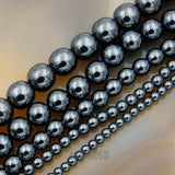 Natural Smooth Hematite Round Gemstone Loose Beads on a 15.5" Strand