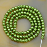 Czech Olive Green Satin Luster Glass Pearl Round Beads on a 15.5" Strand