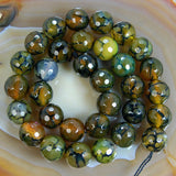 Faceted Natural Olive Fire Agate Gemstone Round Loose Beads on a 15.5" Strand
