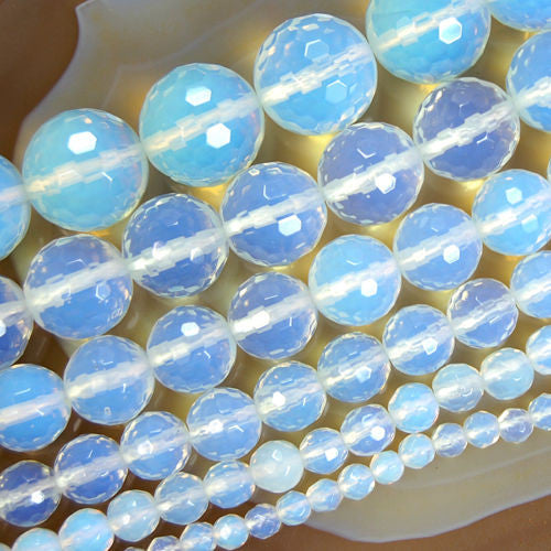 Faceted White Opalite Gemstone Round Loose Beads on a 15.5