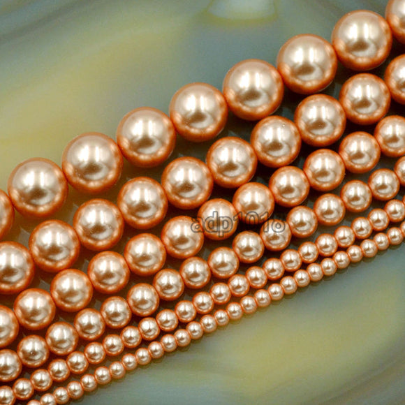 Czech Orange Satin Luster Glass Pearl Round Beads on a 15.5