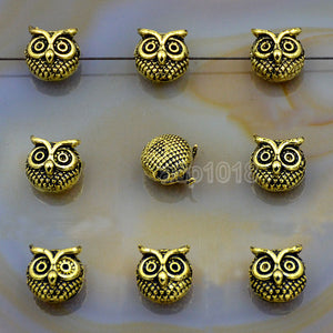 Owl Solid Metal Finding Connector Spacer Charm Beads 10 Pcs