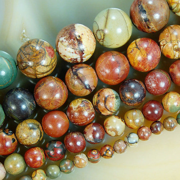 Natural Picasso Jasper Gemstone Round Loose Beads on a 15.5