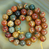 Natural Picasso Jasper Gemstone Round Loose Beads on a 15.5" Strand