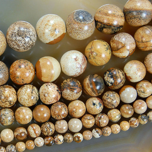 Natural Picture Jasper Gemstone Round Loose Beads on a 15.5