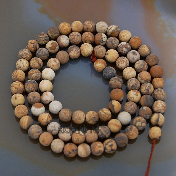 Matte Natural Picture Jasper Gemstone Round Loose Beads on a 15.5