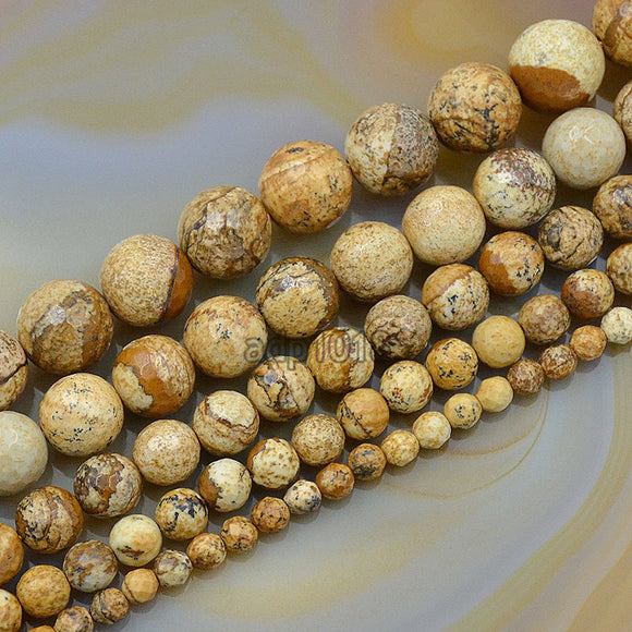Faceted Natural Picture Jasper Gemstone Round Loose Beads on a 15.5