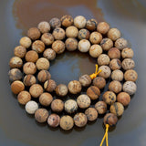 Matte Natural Picture Jasper Gemstone Round Loose Beads on a 15.5" Strand