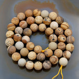 Matte Natural Picture Jasper Gemstone Round Loose Beads on a 15.5" Strand