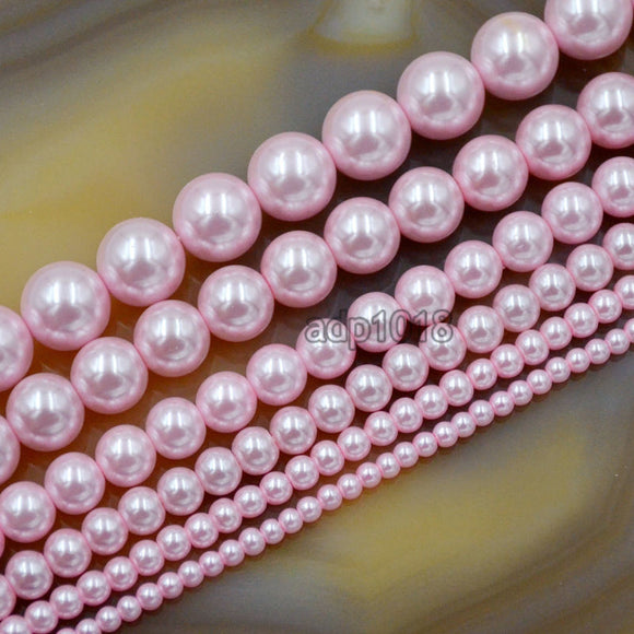 Czech Pink Satin Luster Glass Pearl Round Beads on a 15.5