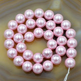 Czech Pink Satin Luster Glass Pearl Round Beads on a 15.5" Strand