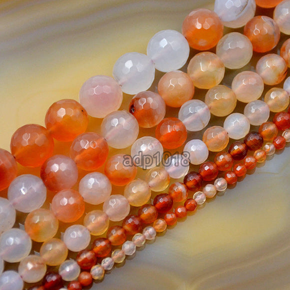 Faceted Natural Pink Agate Gemstone Round Loose Beads on a 15.5