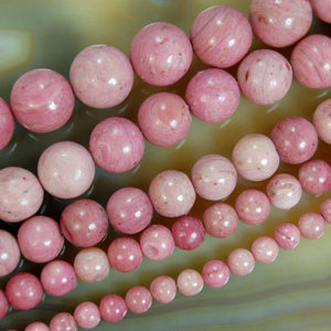 Natural Pink Rhodonite Gemstone Round Loose Beads on a 15.5" Strand