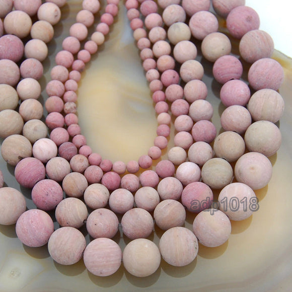 Matte Natural Pink Rhodonite Gemstone Round Loose Beads on a 15.5