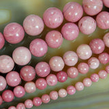 Natural Pink Rhodonite Gemstone Round Loose Beads on a 15.5" Strand