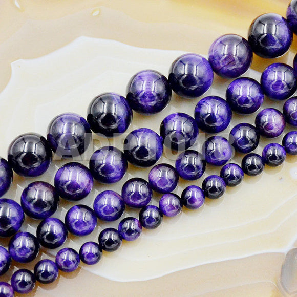 Natural Purple Amethyst Tiger's Eye Gemstone Round Loose Beads on a 15.5