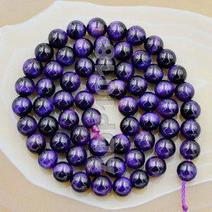 Natural Purple Amethyst Tiger's Eye Gemstone Round Loose Beads on a 15.5" Strand